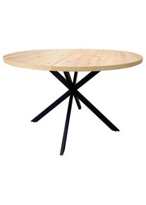 Mid.you Esstisch, Schwarz, Eichefarben, Metall, Holzwerkstoff, rund, Flachrohr, 120x75x120 cm, Bsci, Esszimmer, Esstische, Esstische rund