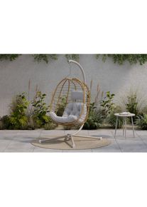 Ambia Garden H&auml;ngesessel, Naturfarben, Hellgrau, Beige, Metall, Kunststoff, Textil, F&uuml;llung: Polyester,Polyester, 100x186x111 cm, Gartenm&ouml;bel, Gartenschaukeln, H&auml;ngesessel