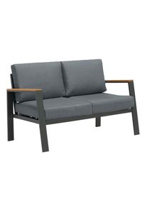 Ambia Garden Loungesofa, Anthrazit, Grau, Naturfarben, Holz, Metall, Textil, Eukalyptusholz, massiv, F&uuml;llung: Schaumstoff, Polyester,Komfortschaum, 132x74x75 cm, Gartenm&ouml;bel, Loungem&ouml;bel, Gartensofas & Loungesofas