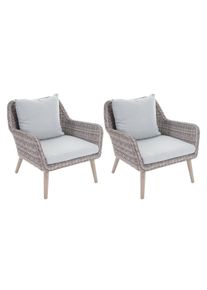 2er-Set Poly-Rattan Sessel Bilbao, Lounge-Sessel Stuhl Gartensessel inkl. Sitzkissen, Alu-Gestell, grau Kissen hellgrau