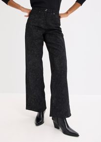 Pantaloni a gamba larga in stretch di cotone, Nero, Taglia 42, bonprix