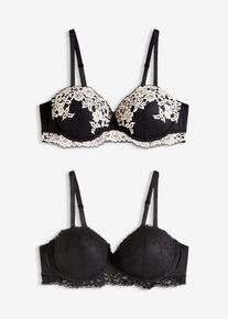 Reggiseno a balconcino in pizzo bicolore (pacco da 2), Nero, Taglia 75C, bonprix