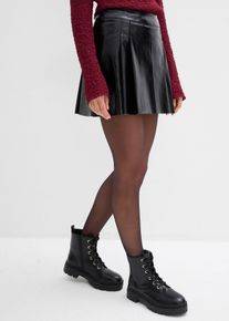Gonna corta in similpelle con pieghe baciate, Nero, Taglia 46, bonprix