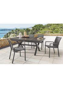 Garten-Essgruppe Destiny "COSTA GARDA", grau (anthrazit), Aluminium, Sitzm&ouml;bel-Sets, Garten-Essgruppe, (Set 5-tlg., 4 Sessel, 1 Tisch verstellbar 160/210x100x75cm) Aluminium