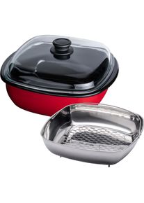 Riess Dampfgarer m.Gld. 3-tlg. 28/28, Pfanne + Kochtopf, Rot, Schwarz