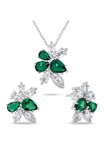 Brilio, Schmuck Set, Silver - Charming Silver Jewelry Set with Zircons SET248WG (Earrings. Necklace), Silber