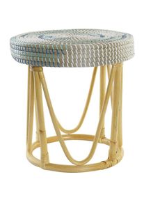 DKD Home Decor, Fussstütze, Footrest Natural Turquoise White Rattan Tropical Seagrass (41 x 41 x 42 cm)