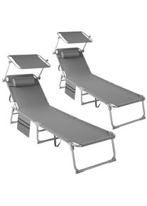 TecTake Conjunto de 2 tumbonas Chloé con 4 posiciones y almohada para la cabeza gris - 405127