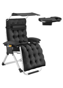 TecTake Tumbona CLOUD II con techo solar, plegable negro - 406179