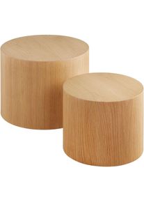 TecTake Juego de 2 mesas auxiliares DANNY redondas con chapa de roble Roble claro - 405952