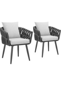 TecTake Juego de 2 sillas Lugano en diseño de cuerda con estructura de aluminio antracita - 405809