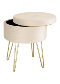 TecTake Taburete AVA tapizado en terciopelo con almacenamiento hasta 300 kg crema - 403955