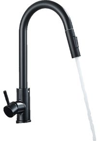 KLARWERK JANA | Rubinetto da cucina estraibile Premium in acciaio inox nero opaco miscelatore arco alto |gastronomia alta pressione ruotabile a 360&deg; 2