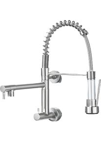 KLARWERK Bj&ouml;rn|Catering Rubinetto monoforo a parete per acqua fredda argento| professionale da cucina in acciaio inox due docce| doppio lavello