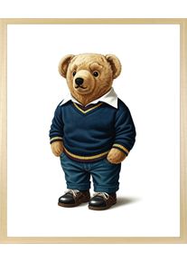 queence Bild mit Rahmen »Vintage Polo Teddy Bär in Pullover und Hemd« Bär Bären Fashion Figuren Mode Modebilder, Größe B/H/T: 30 cm x 40 cm x 1,5 cm