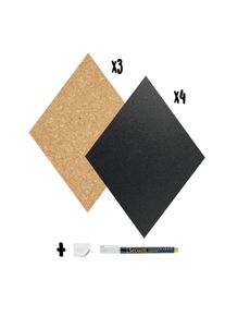 Securit Diamond Tableros de Corcho & Tiza – Incluye Marcador & Chinchetas – Juego 7 pz (4x Pizarra + 3x Corcho) – 33,2x22,4 cm Unid.