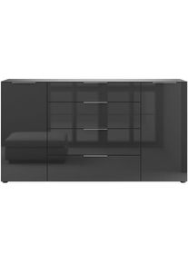 Manjana Möbel , Sideboard »Kommode mit Chrom oder Schwarz matten Metallgriffen« , anthrazit matt - Glas anthrazit - Metall Chrom