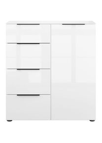 Manjana Möbel , Kommode »Kommode mit Chrom oder Schwarz matten Metallgriffen« , weiß matt - Weißglas - Metall schwarz matt