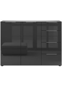 Manjana Möbel , Kommode »Kommode mit Chrom oder Schwarz matten Metallgriffen« , anthrazit matt - Glas anthrazit - Metall Chrom