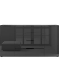 Manjana Möbel , Sideboard »Kommode mit Chrom oder Schwarz matten Metallgriffen« , anthrazit matt - Glas anthrazit - Metall schwarz matt