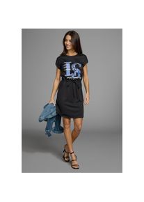 Laura Scott , Damen , Shirtkleid Ohne Taschen mit Bindetaille und Frontprint , schwarz , N-Gr , 46 -N-Gr , 46 , Shirtkleid mit Glitzersteinen für...