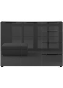 Manjana Möbel , Kommode »Kommode mit Chrom oder Schwarz matten Metallgriffen« , anthrazit matt - Glas anthrazit - Metall schwarz matt