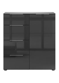 Manjana Möbel , Kommode »Kommode mit Chrom oder Schwarz matten Metallgriffen« , anthrazit matt - Glas anthrazit - Metall Chrom