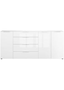 Manjana Möbel , Sideboard »Kommode mit Chrom oder Schwarz matten Metallgriffen« , weiß matt - Weißglas - Metall Chrom