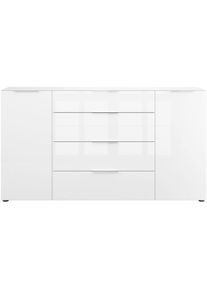 Manjana Möbel , Sideboard »Kommode mit Chrom oder Schwarz matten Metallgriffen« , weiß matt - Weißglas - Metall Chrom
