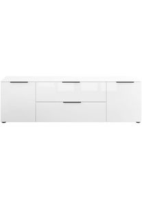 Manjana Möbel , Lowboard »Lowboard mit Chrom oder Schwarz matten Metallgriffen« , weiß matt - Weißglas - Metall schwarz matt