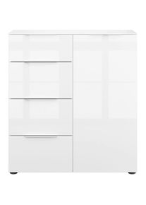 Manjana M&ouml;bel, Kommode &raquo;Kommode mit Chrom oder Schwarz matten Metallgriffen&laquo;, wei&szlig; matt - Wei&szlig;glas - Metall Chrom, Glas, Metall, Sicherheitsglas ESG, 