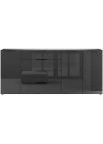 Manjana Möbel , Sideboard »Kommode mit Chrom oder Schwarz matten Metallgriffen« , anthrazit matt - Glas anthrazit - Metall schwarz matt