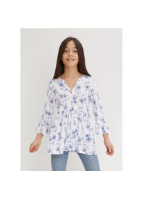 bonprix , Kinder , Longtunika, Long-Tunika aus Viskose-Mix , weiß/königsblau geblümt , 152/158 , 152/158 , Longtunika bietet dir angenehmen...