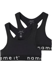 name it , Jugendliche , Bustier »NKFSHORT – Bralette im 2er-Set mit Ringerrücken«, 2 Stk. unifarben, casual, körpernah, Baumwolle , black , 158/164...
