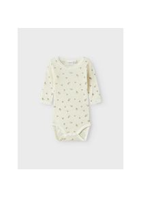 name it, Damen, Langarmbody &raquo;NBFWANG WOOL NEEDLE LS BODY NOOS&laquo; aus reiner Merinowolle, Snow White AOP:Small flowers, N-Gr, 50 -N-Gr, Snow White 