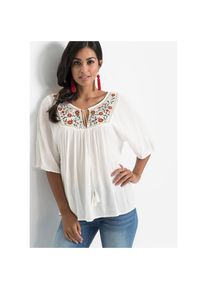 bonprix , Damen , Tunika , wollweiß , 36 , 36 , Tunika mit modischer Stickerei und Bindebändern