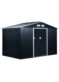 Outsunny Abrigo de Jardim Met&aacute;lico para Armazenamento de Ferramentas com Base Inclu&iacute;da e 4 Janelas 277x195x192cm Cinza Escuro