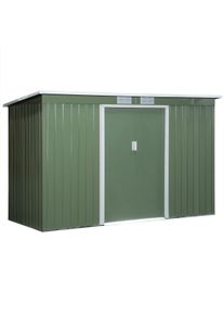 Outsunny Abrigo de Jardim 280x130x172cm Abrigo de Exterior de A&ccedil;o Galvanizado com Porta Corredeira e Ventila&ccedil;&otilde;es Verde Claro