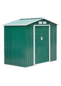 Outsunny Abrigo de Jardim 213x130x185cm Abrigo de Jardim Met&aacute;lico de Exterior com 2 Portas Deslizantes e 4 Janelas Verde