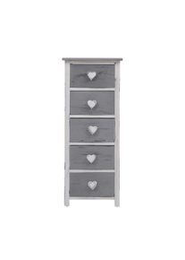Rebecca Mobili Cassettiera Mobile 5 Cassetti Legno Bianco Grigio Shabby 84x35x27