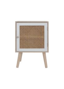 Rebecca Mobili Comodino Piccolo con 1 Anta Legno Naturale Bianco Marrone Stile Boho