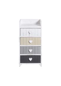 Rebecca Mobili Cassettiera Comodino Bianco Shabby Cassetti Cuore 72x35x27