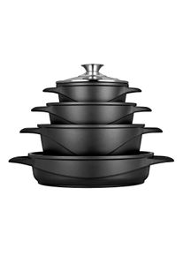 Smile Batteria da Cucina Induzione Set Pentole 8 Pezzi Alluminio Fuso, Coperchi Vetro Nero SML-MGK17