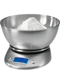 ProfiCook KW 1040 Báscula de Cocina Digital con Bol Removible, Tazón 2L, Acero Inox, Medición Líquidos, Precisión 1g, Plata