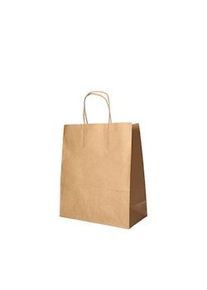 Papstar 25 bolsas de transporte, papel 28 cm x 22 cm x 10 cm marrón con asa retorcida