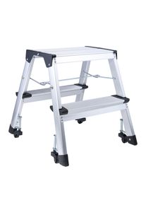 Twinco 1 Folding step stool, 2 steps, with castors, aluminium, silver