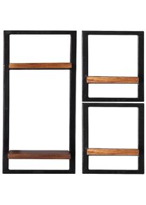 SIT-MÖBEL SIT Möbel estante de pared | 3 piezas | madera de mango con metal viejo | serie PANAMA | ancho 50 x fondo 25 x alto 75 cm | natural
