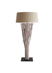 Salesfever lámpara de pie 175cm| pantalla lino | marco driftwood & tubo metal | base madera Hevea |An 30 x P30 x Al175cm|negro-natural-blanco lavado