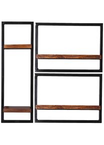 SIT-MÖBEL SIT Möbel estante de pared | 3 piezas | madera de mango con metal viejo | serie PANAMA | A 80 x P 25 x A 75 cm | natural