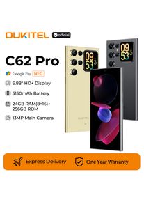 OUKITEL C62 Pro Smartphone Android 15, 6.88" HD+ Display Unisoc T615 Cell Phone, 24GB (8+16) + 256GB, 5150mAh Battery NFC Mobile